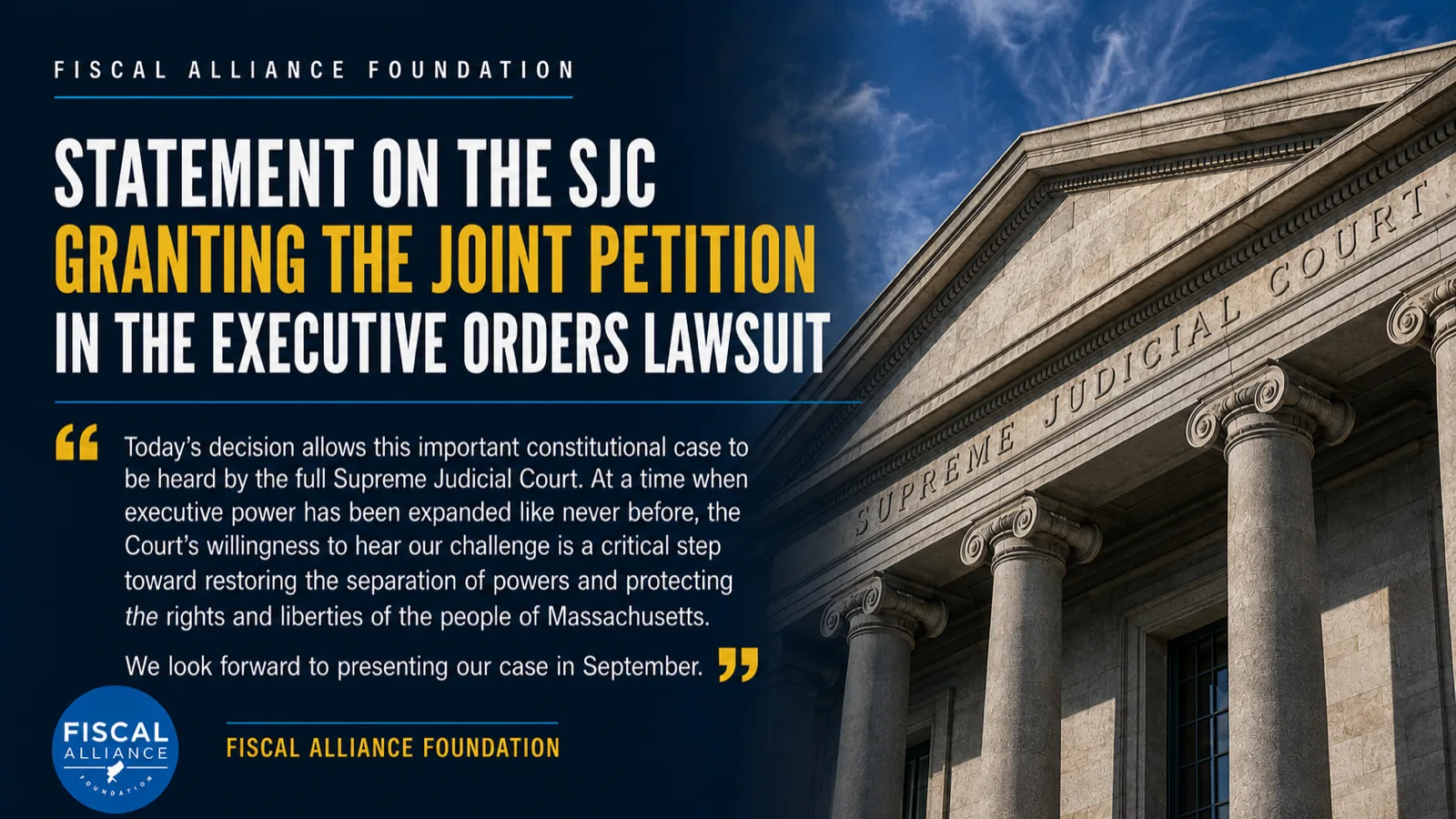 Statement on the SJC granting the joint petition in the executive orders lawsuit